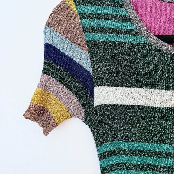 Missoni Metallic Striped Ribbed Knit Midi Dress Green Lettuce Hem Multicolor - Picture 6 of 12